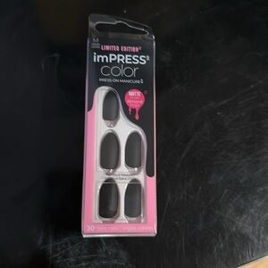 Impress black matte almond press on nails